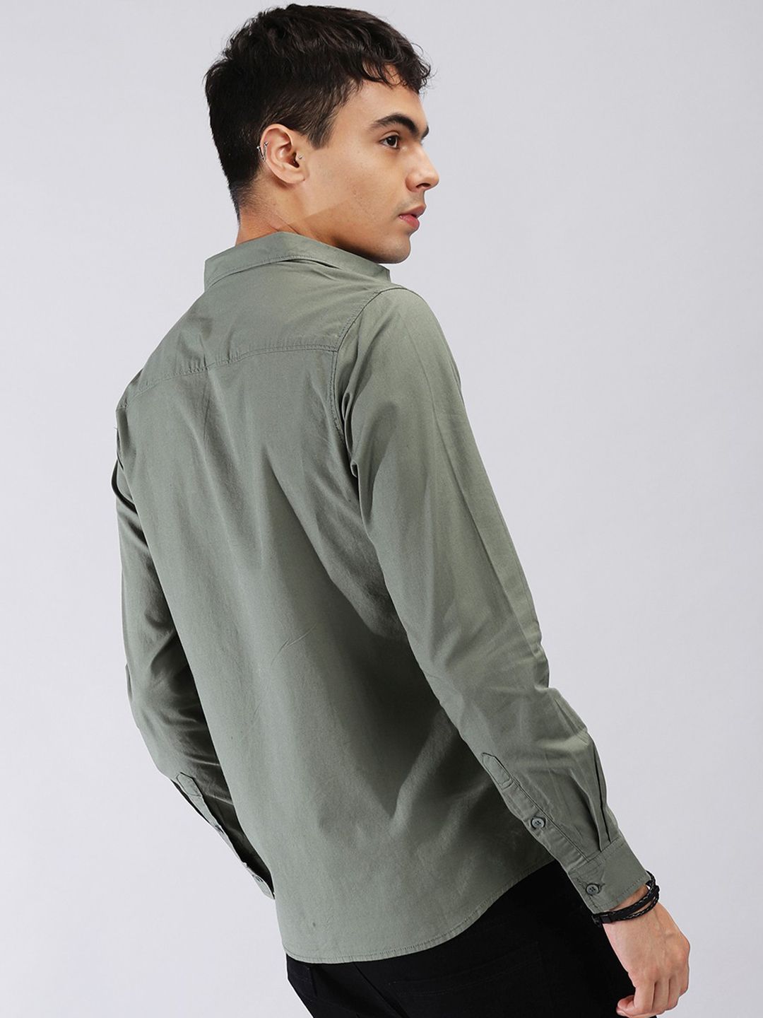 The Indian Garage Co Men Olive Green Solid Casual Shirt