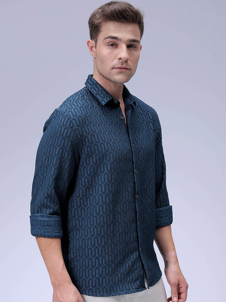 The Indian Garage Co Men Regular Fit Textured Jacquard Resortwear Shirt