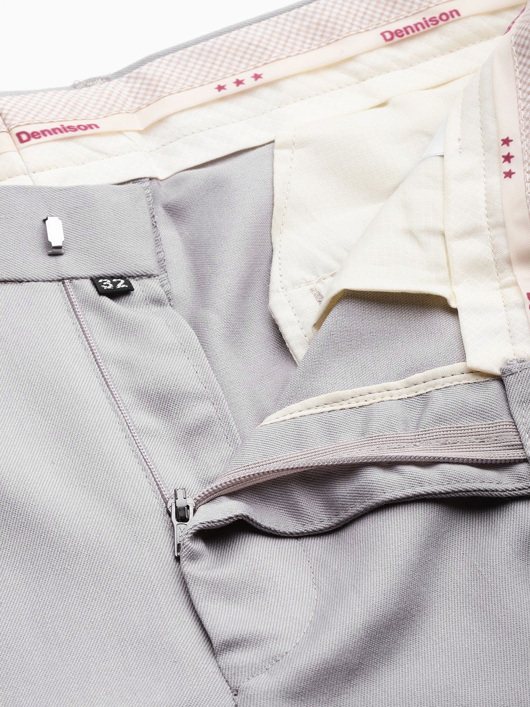 Dennison Men Grey Smart Tapered Fit Easy mencuci seluar berlipat