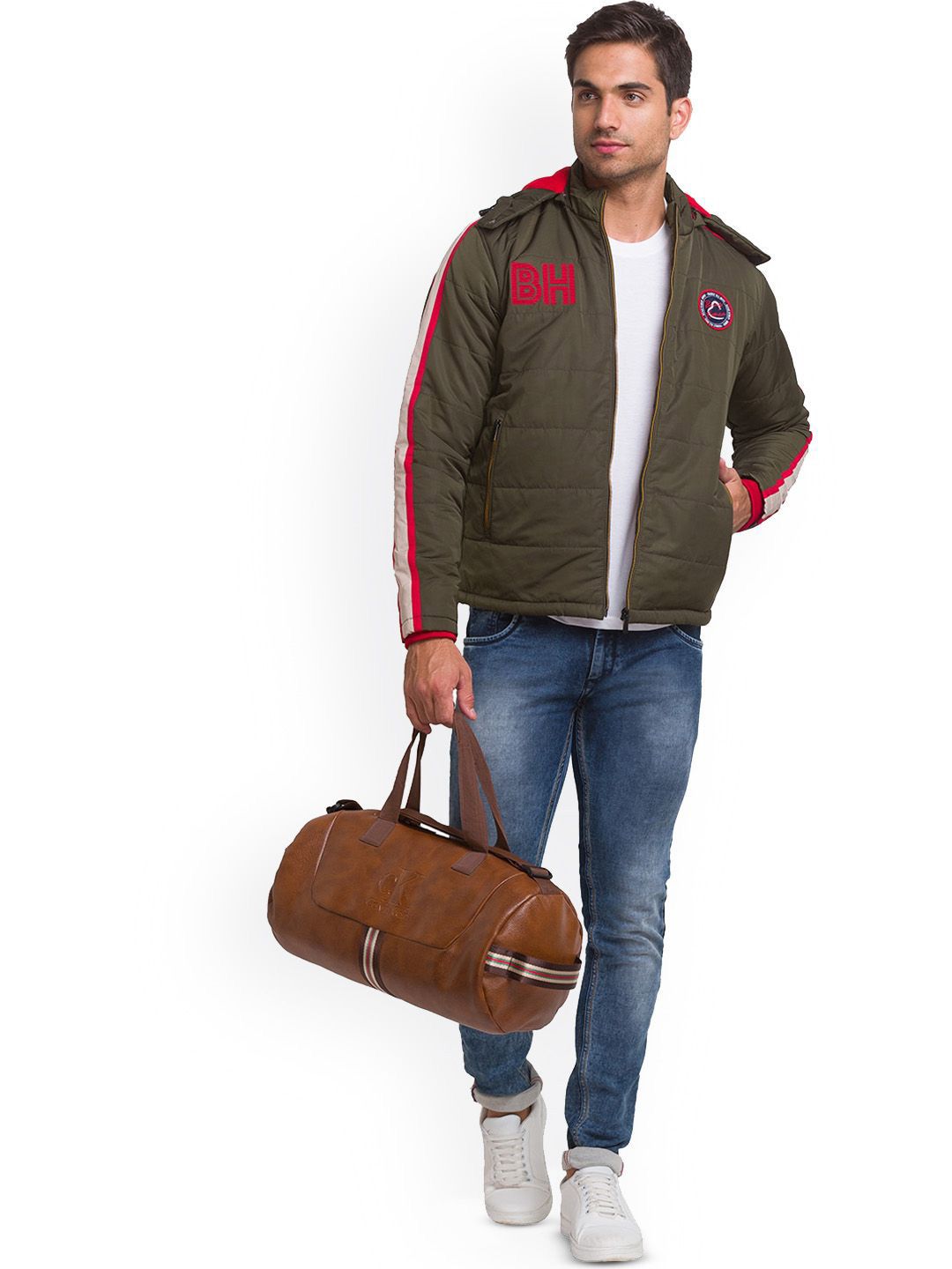 Being Human Men Olive Green Colourblocked Crop Open Front Jacket with Patchwork