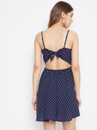 Berrylush Navy Blue Printed Crepe Fit and Flare Dress