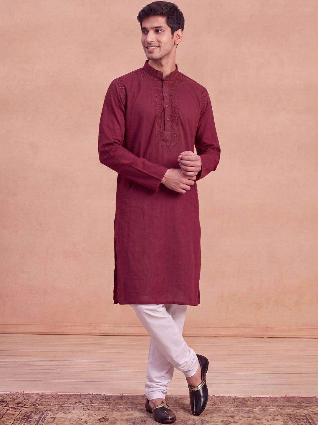 Kurta Kerja Benang Sulam Lelaki Rumah Chikankari