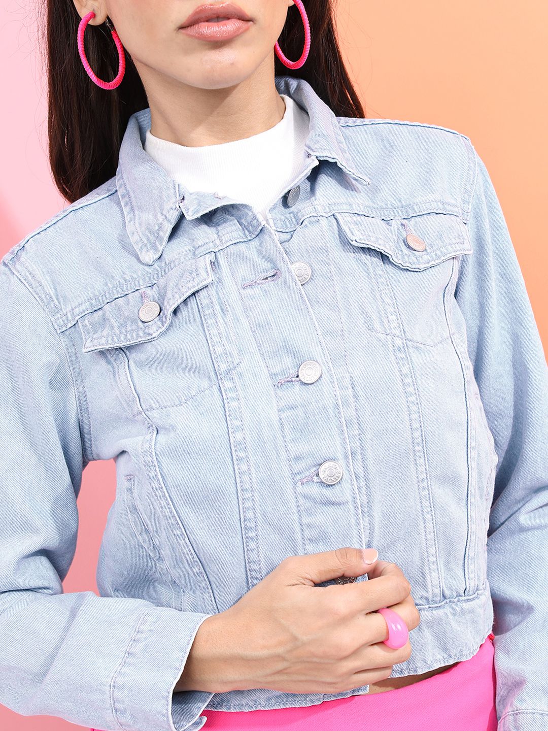 Tokyo Talkies Women Blue Solid Denim Jacket