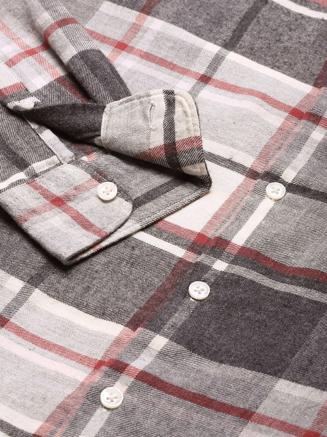 THE BEAR HOUSE Men Grey Slim Fit Pure Cotton Checked Casual Shirt