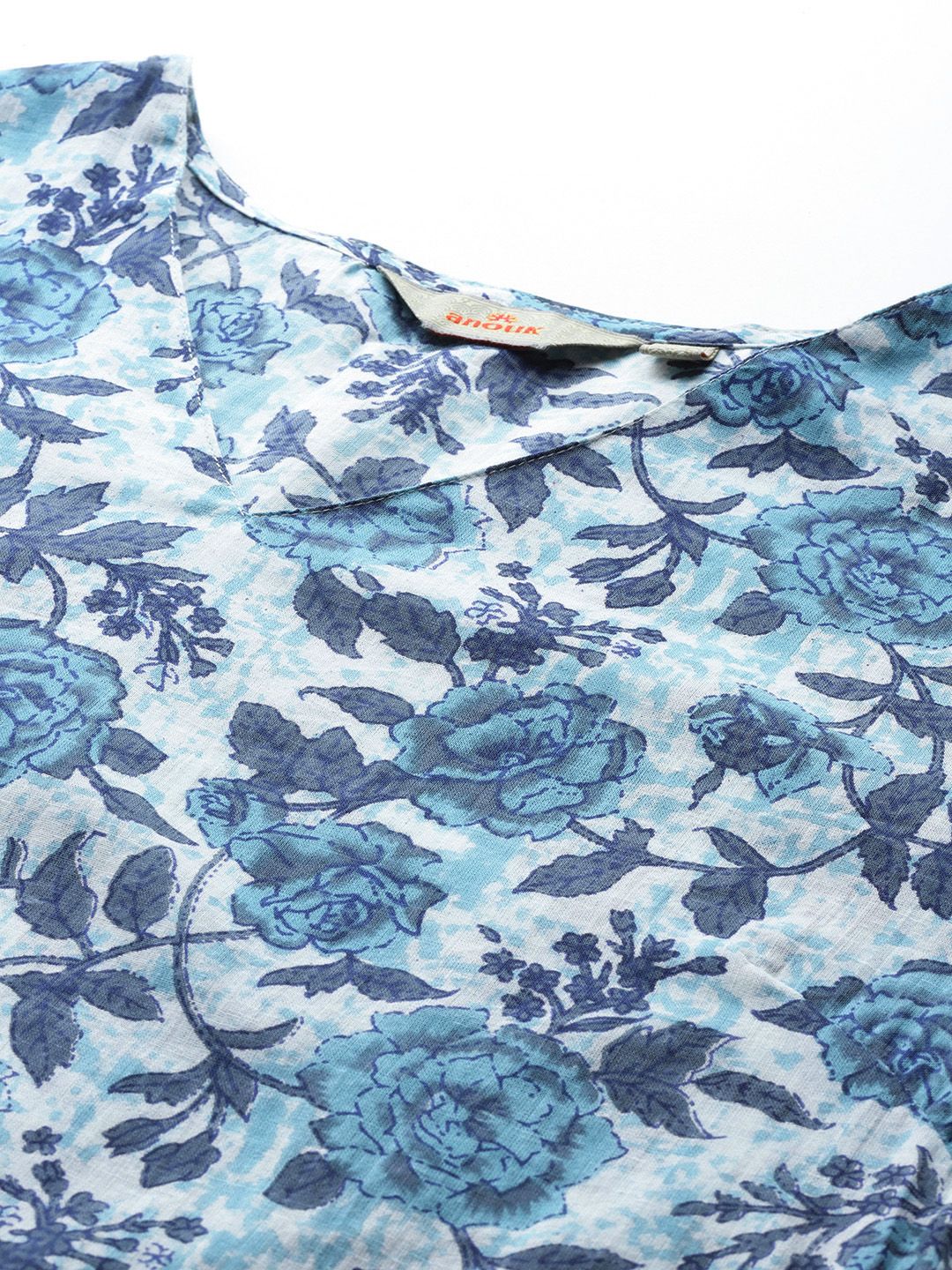 Anouk Floral Printed Pure Cotton Kurta With Trousers & Dupatta