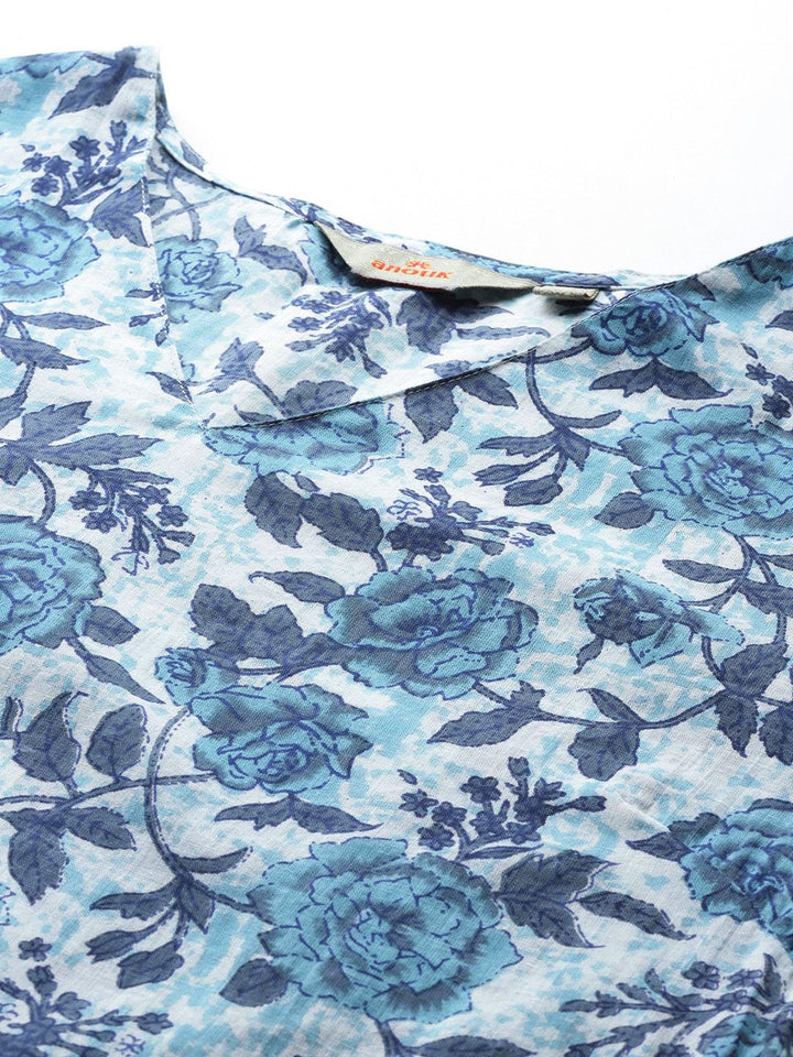 Anouk Floral Printed Pure Cotton Kurta With Trousers & Dupatta