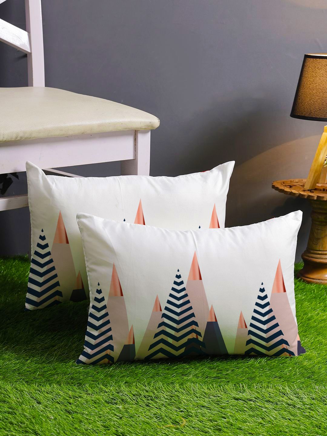 STITCHNEST Blue & White Set of 2 Abstract Rectangle Cushion Covers