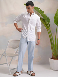 HIGHLANDER White Regular Fit Vertical Striped Casual Shirt