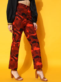 STREET 9 Women Red Smart Flared High-Rise Trousers