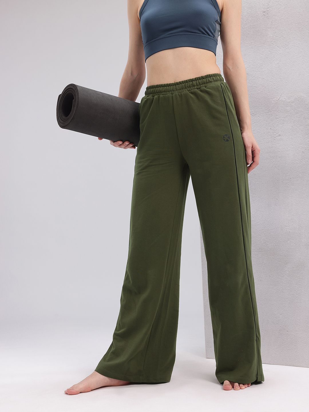 HRX by Hrithik Roshan Women Wide Leg Yoga Track Pants with Hem Slits