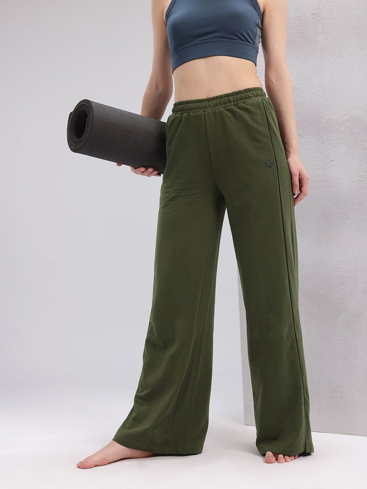 HRX by Hrithik Roshan Women Wide Leg Yoga Track Pants with Hem Slits