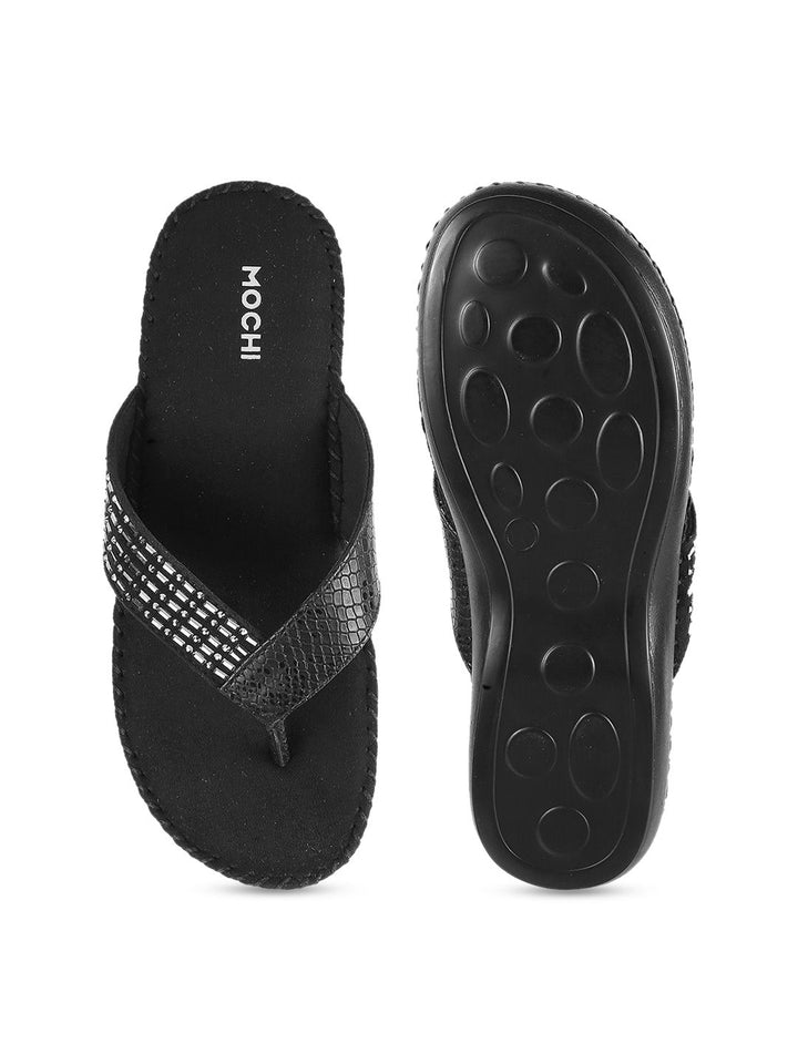 Mochi Black Embellished Comfort Sandals