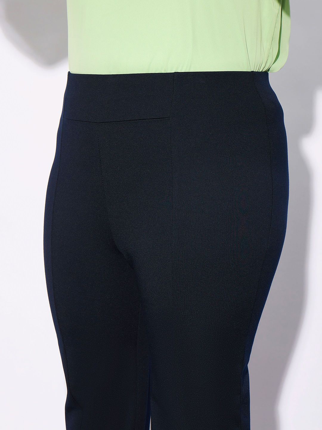 SASSAFRAS Curve Women Plus Size Navy Blue Straight Fit Regular Trousers
