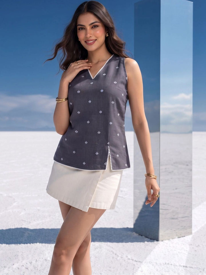 Mamicha Geometric Print Cotton Top
