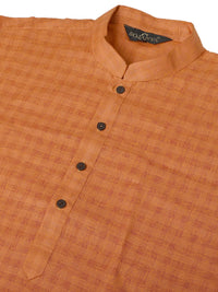 SOJANYA Men Orange Dobby Self-Checked Straight Kurta