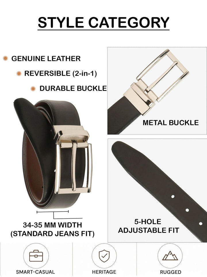 Teakwood Leathers Men Textured Leather Reversible Formal Belt