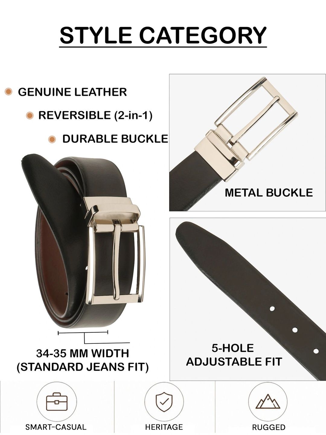 Teakwood Leathers Men Textured Leather Reversible Formal Belt