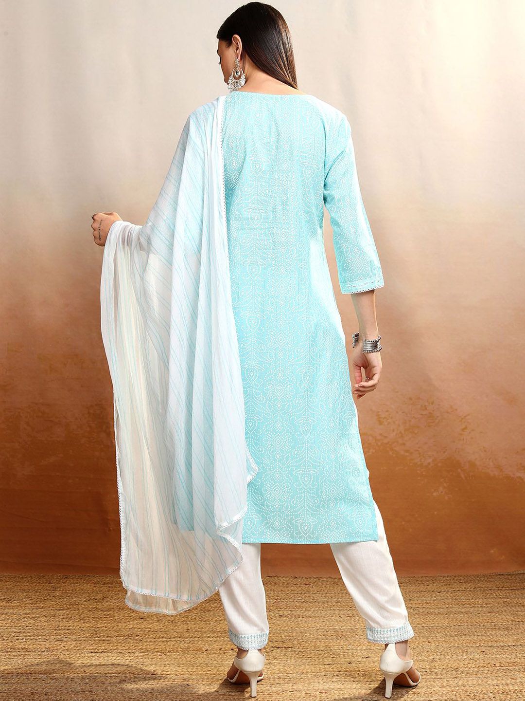 Vishudh Women Bandhani Printed  Regular Pure Cotton Kurta with Trousers & With Dupatta