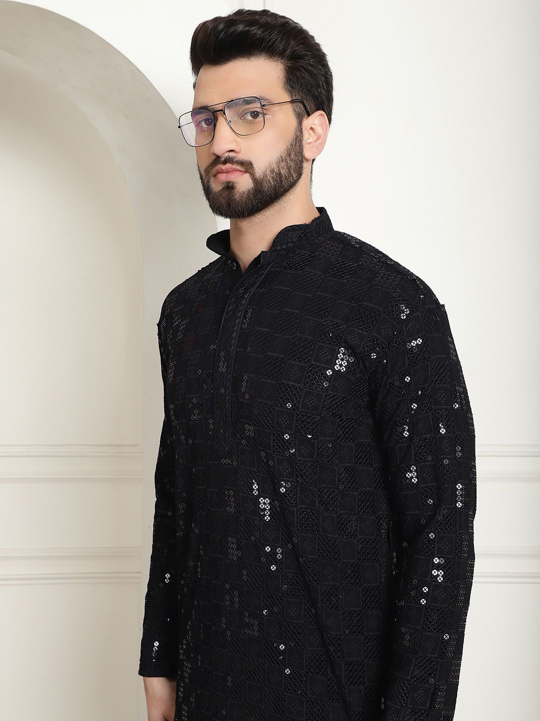 SOJANYA Kurta Kapas Tulen Bersulam Labuci dengan Churidar