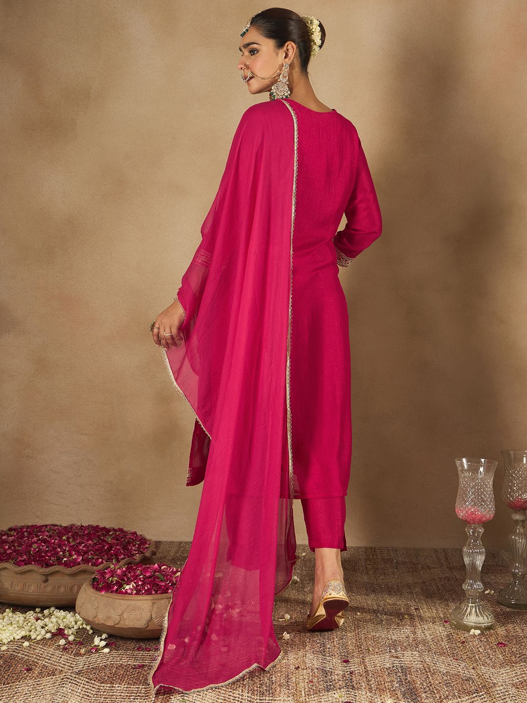 Indo Era Women Embroidered Regular Kurta with Trousers & With Dupatta