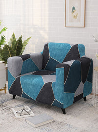 Story@home Blue & Black Printed 1 Seater Stretchable Sofa Cover With Arms