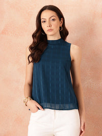 all about you Vertically Self-Striped High-Neck A-Line Top