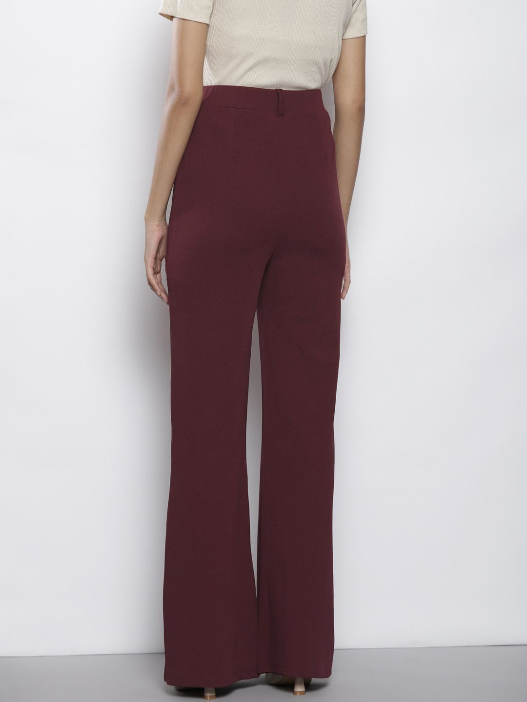 SASSAFRAS Women Burgundy Comfort Flared Easy Wash Bootcut Trousers