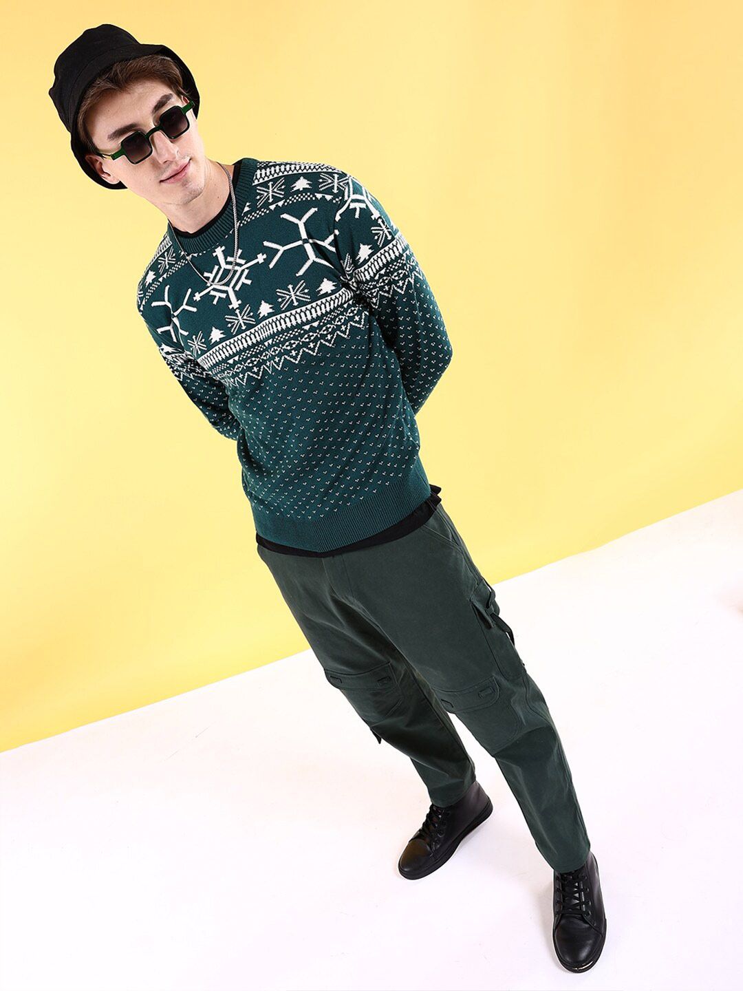 The Indian Garage Co Geometric Self Designed Acrylic Pullover