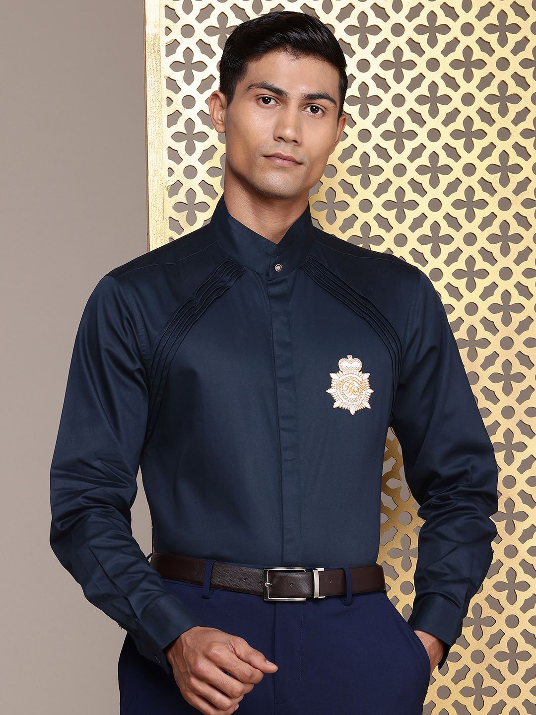 House of Pataudi Embroidered Pure Cotton Opaque Party Shirt