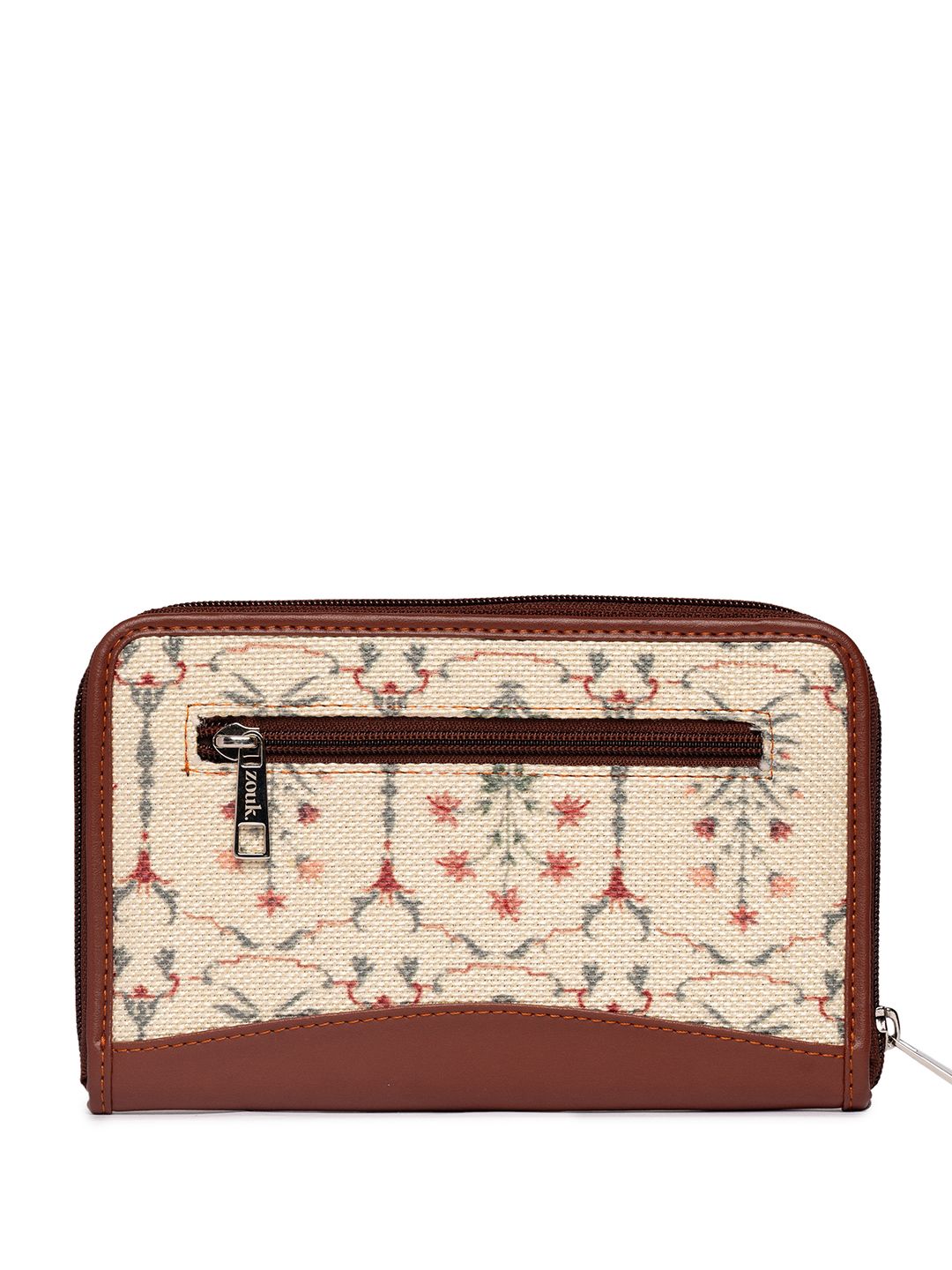 ZOUK Women White & Cream-Coloured Floral Printed Zip Around Wallet