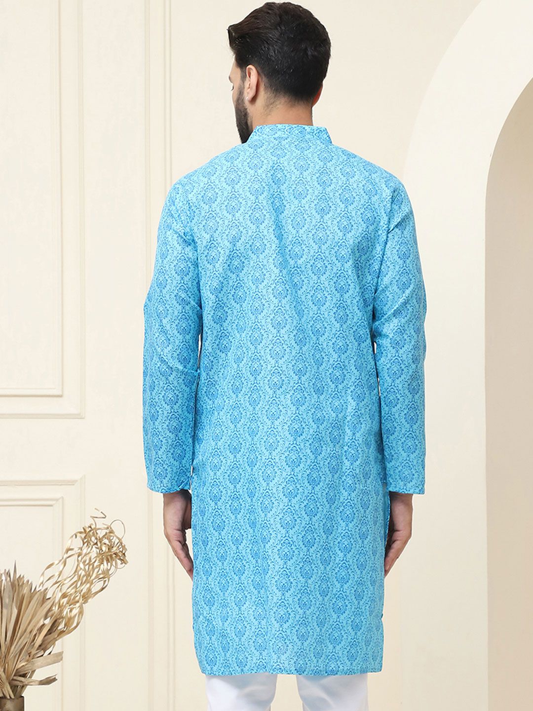SOJANYA Motif Etnik Printed Band Collar Leher Lengan Panjang Kurta Kapas Tulen