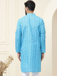 SOJANYA Motif Etnik Printed Band Collar Leher Lengan Panjang Kurta Kapas Tulen