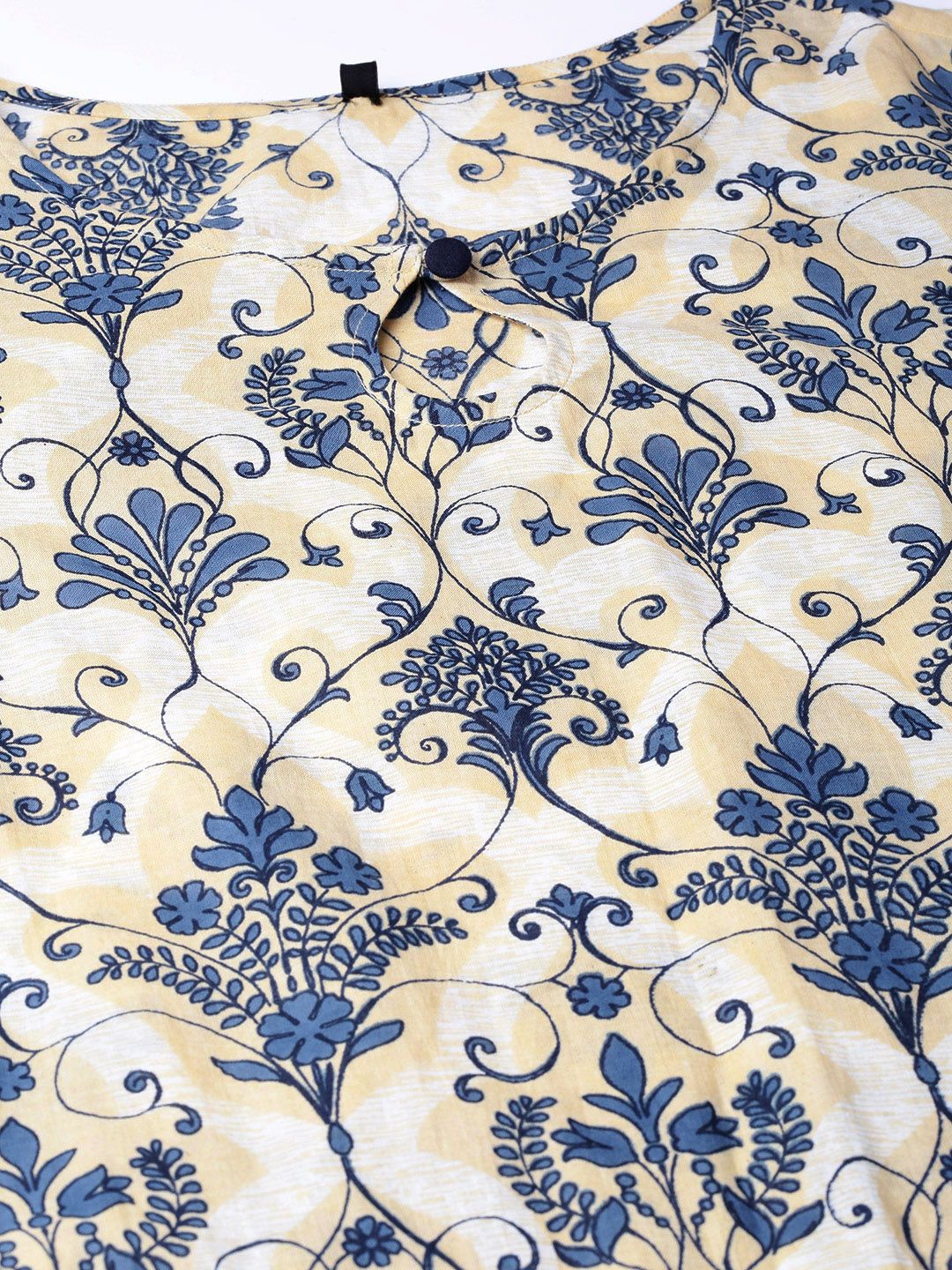 SOJANYA Women Beige & Navy Blue Printed Straight Kurta