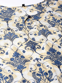 SOJANYA Women Beige & Navy Blue Printed Straight Kurta