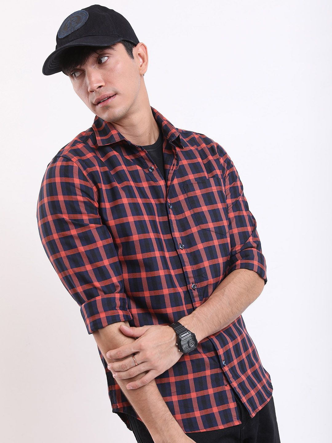 HIGHLANDER Slim Fit Tartan Checks Casual Shirt