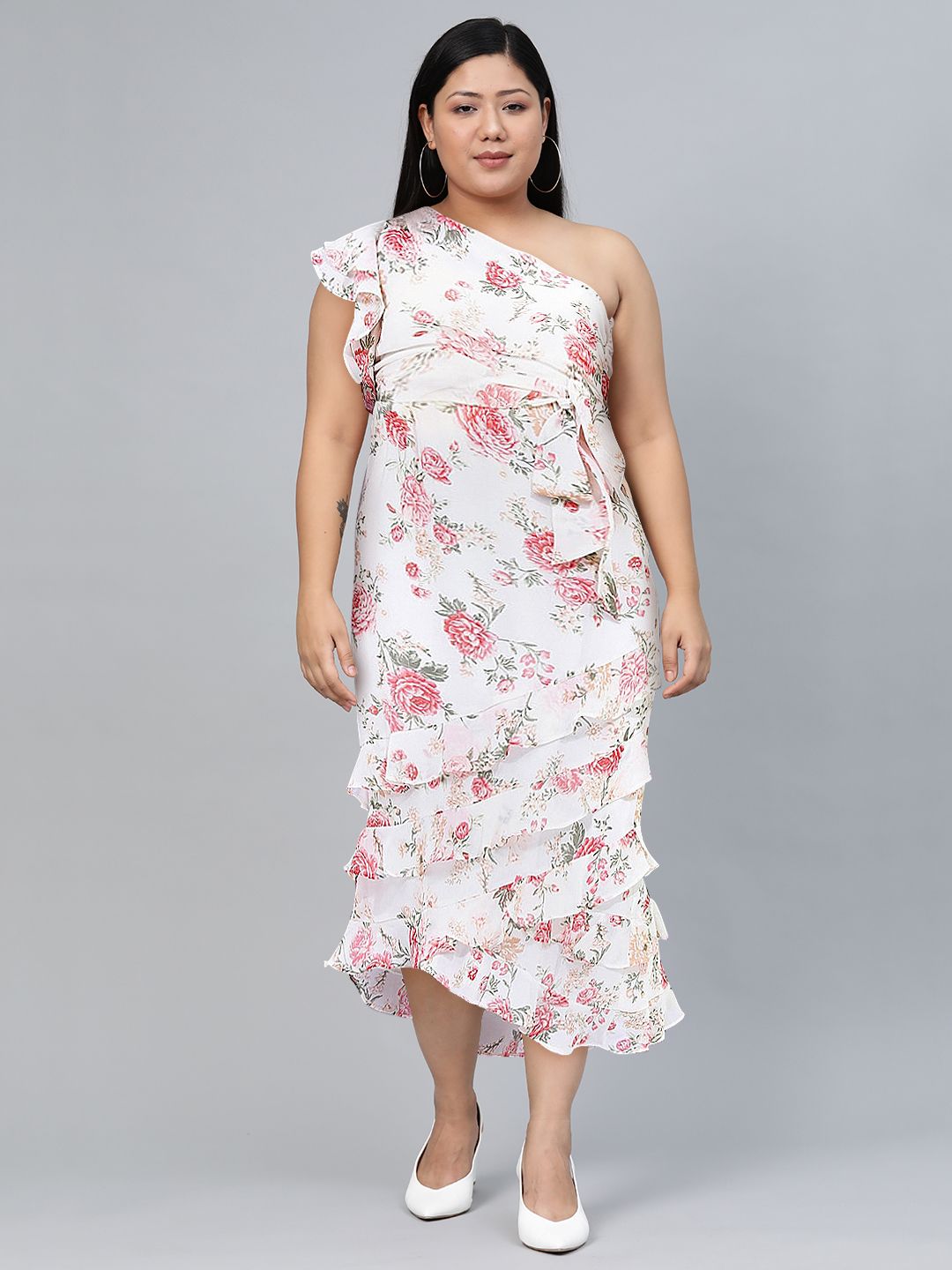 Tokyo Talkies Floral Printed One Shoulder Midi Dress