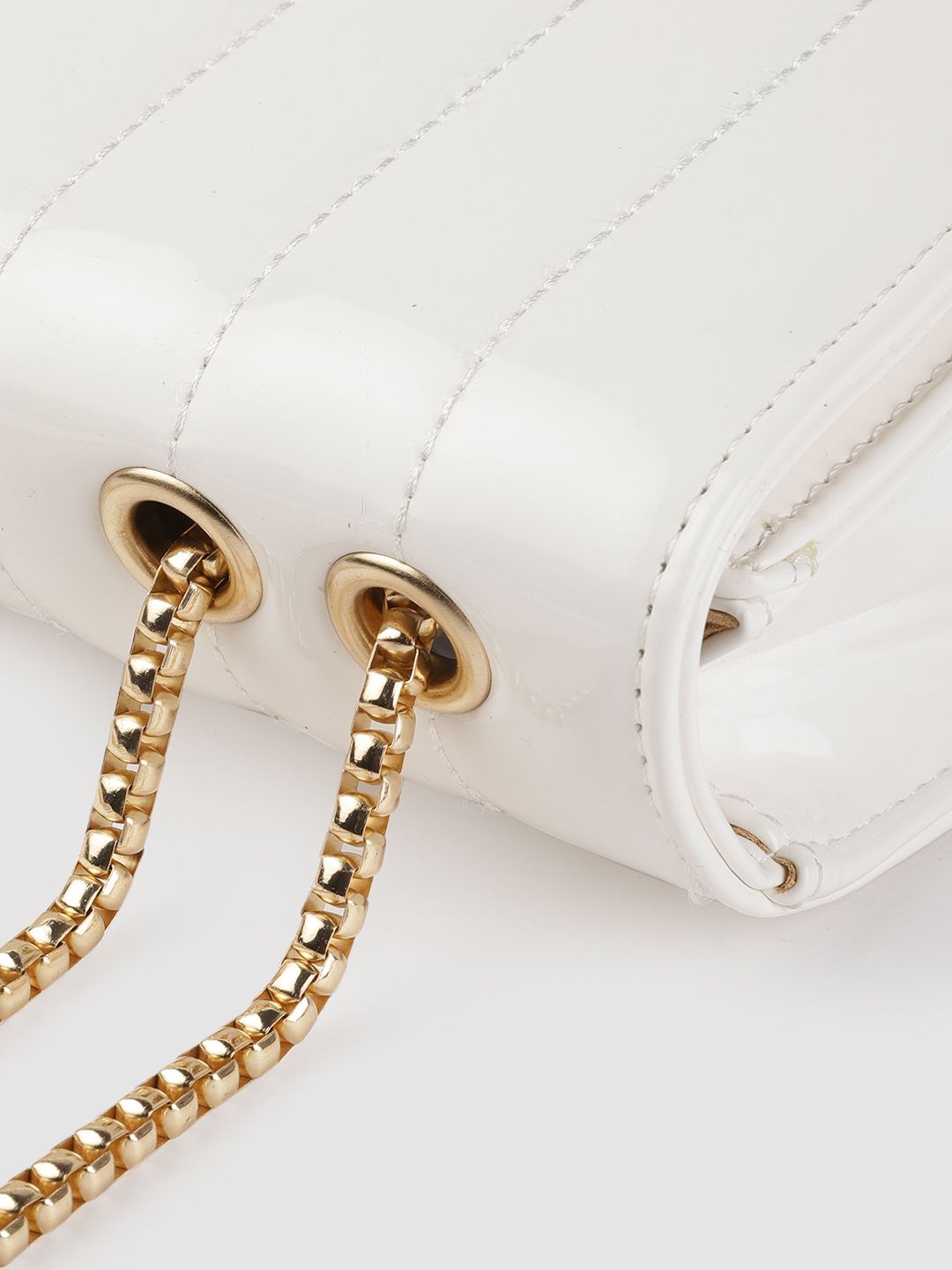 Lino Perros Women White Self-Striped Structured Satchel