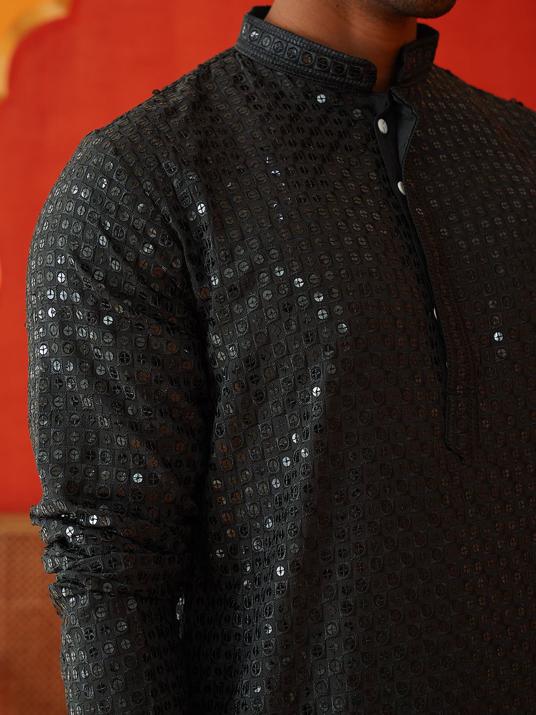 Jompers Men Embroidered Regular Sequinned Kurta with Pyjamas