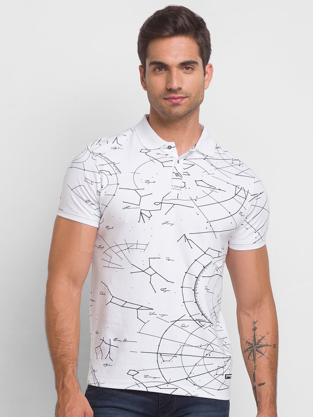 Being Human Men White Printed Polo Collar Cotton T-shirt
