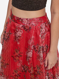 Global Desi Women Pink Floral Flared Maxi Skirts