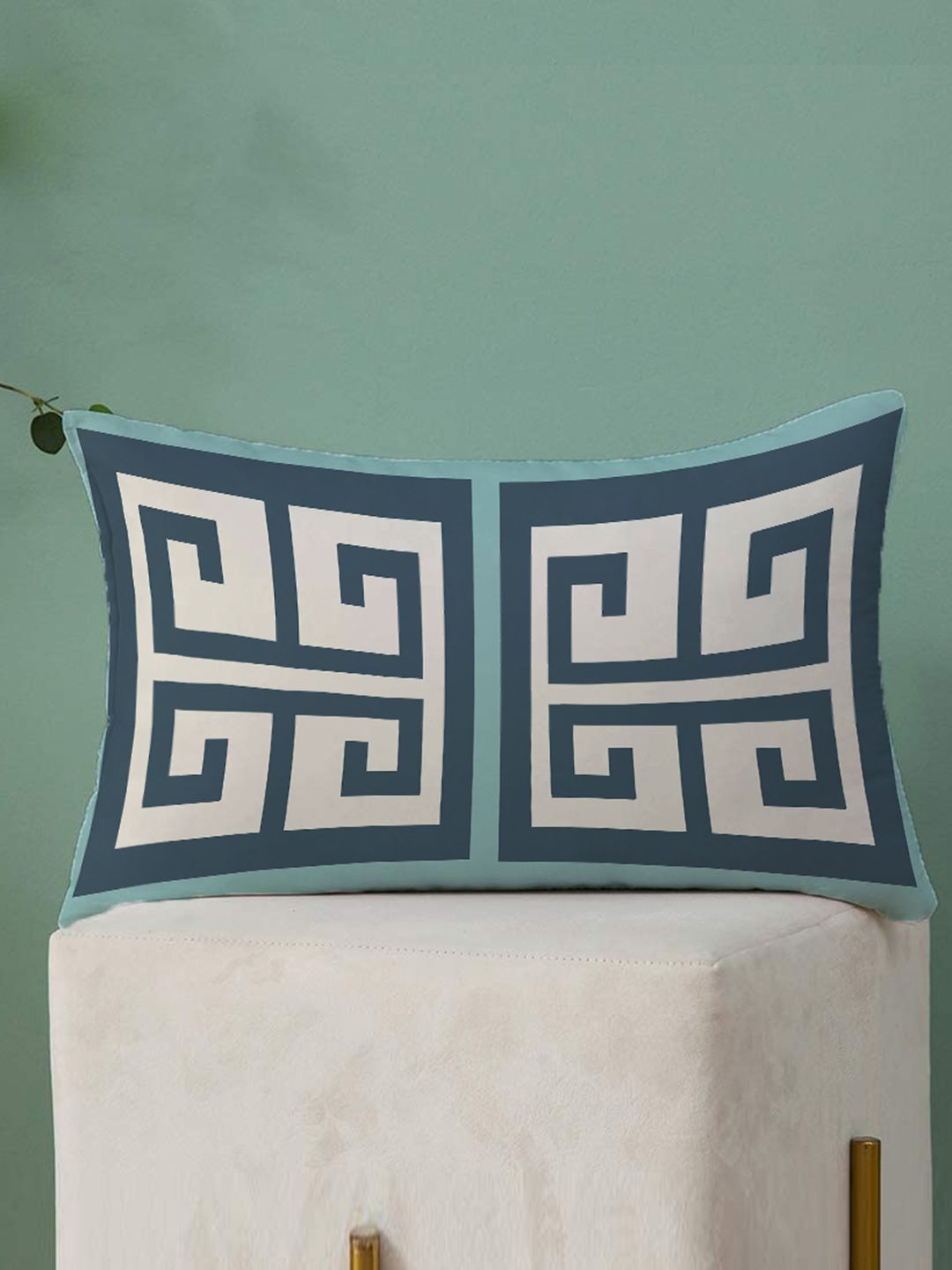 STITCHNEST Blue & Beige Set of 2 Geometric Rectangle Cushion Covers