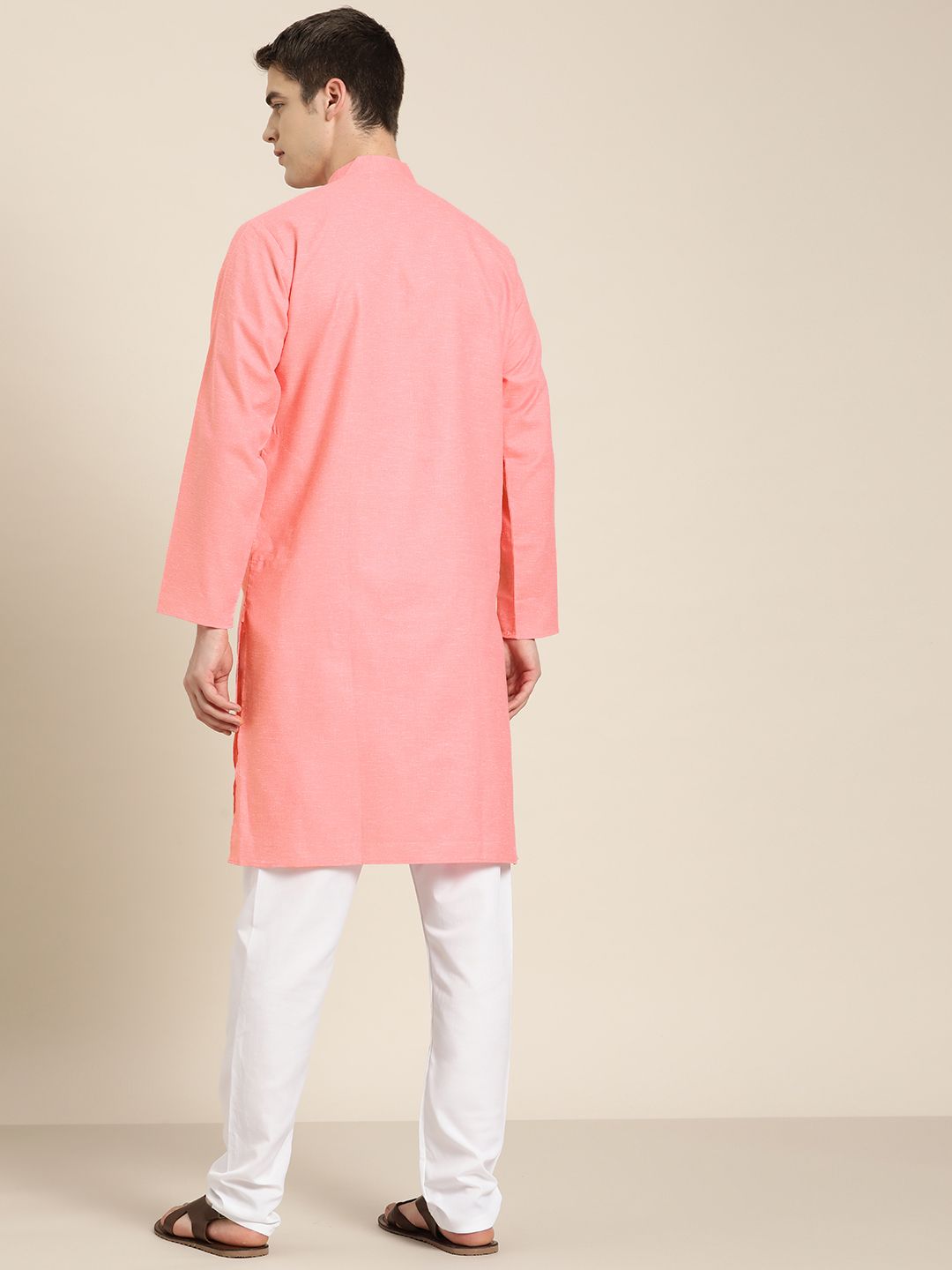 SOJANYA Lelaki Band Collar Cotton Linen Kurta