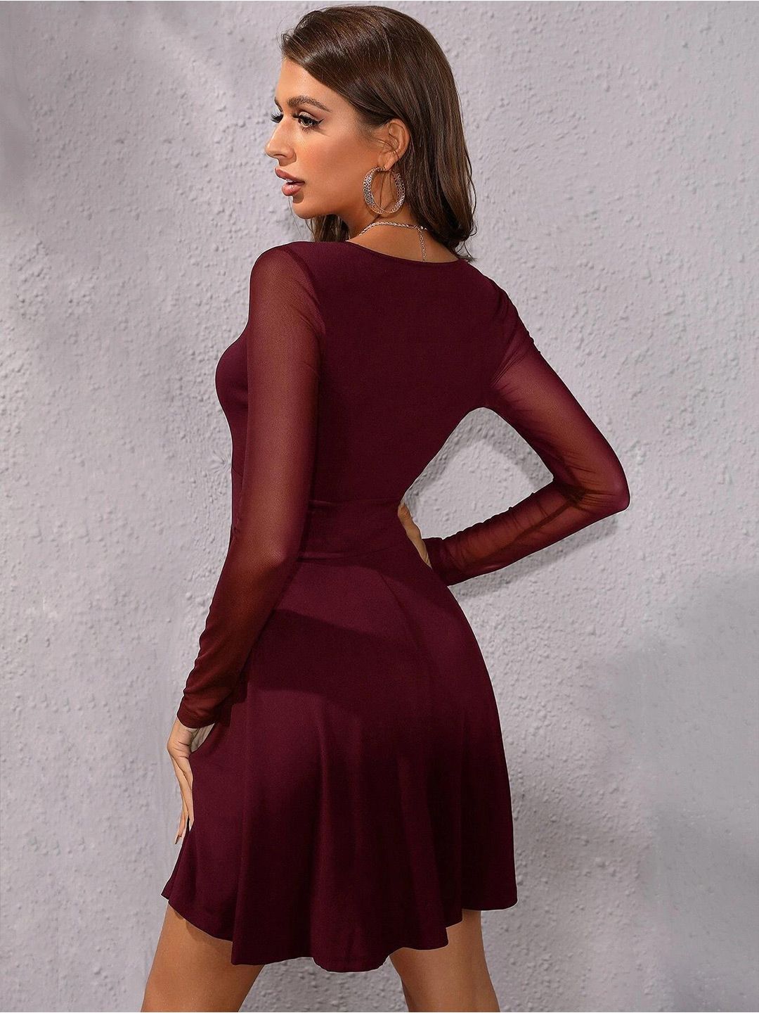 all about you Red Long Sleeves V-Neck Fit & Flare Dress