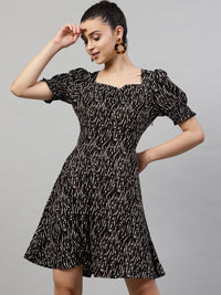 STREET 9 Women Black & Pink Floral Printed A-Line Dress