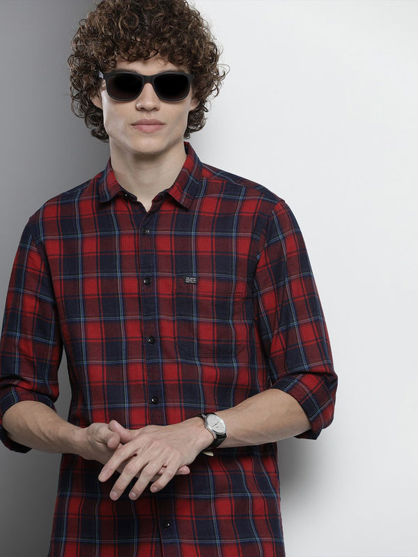 Garage Co Indian Red & Navy Blue memeriksa baju kasual