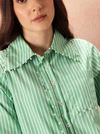 all about you  Studded Striped Pocket Detail Casual Shirt