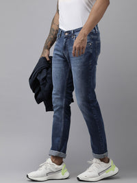 Spykar Men Blue Rovers Reguler Fit Mid-Rise Narrow Leg Heavy Fade Jeans Regingable