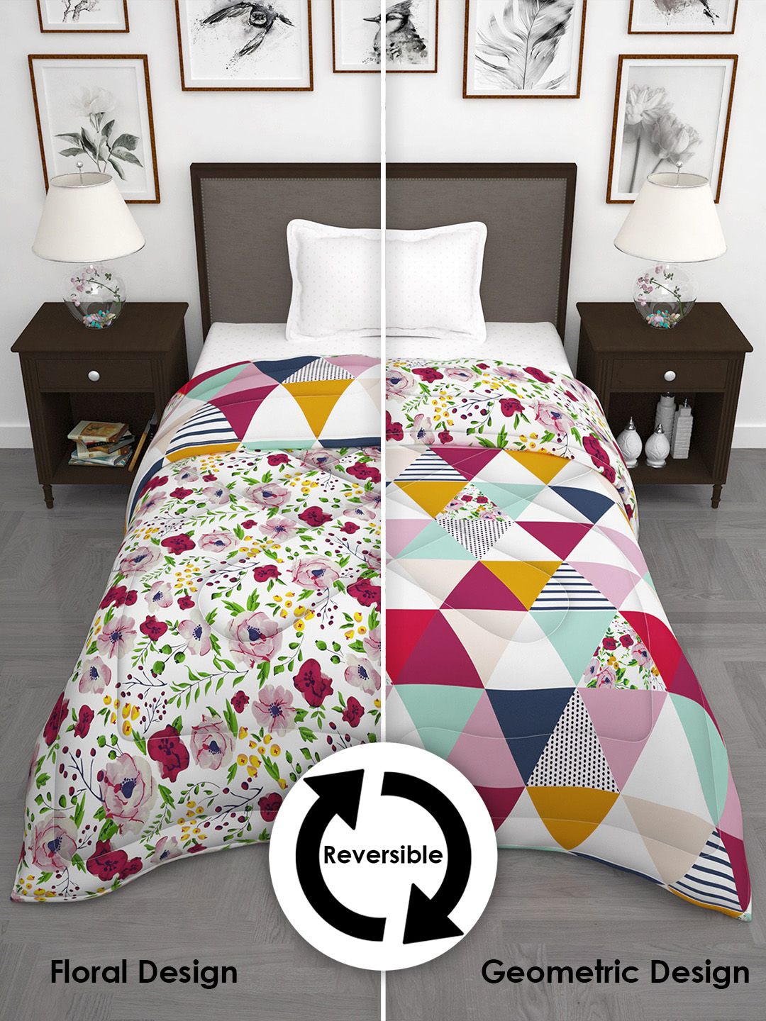 Story@home Pink & White Floral 180 GSM AC Room Reversible Single Bed Comforter