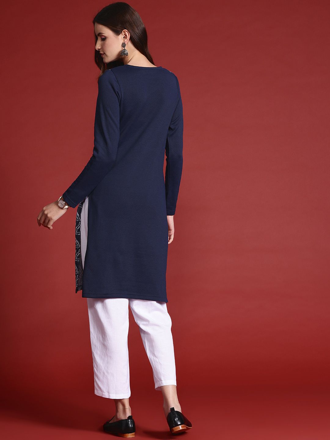 Anouk Geometric Woven Design Winter Kurta