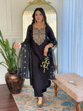 KALINI Floral Embroidered Sequinned Straight Kurta With Trousers & Dupatta